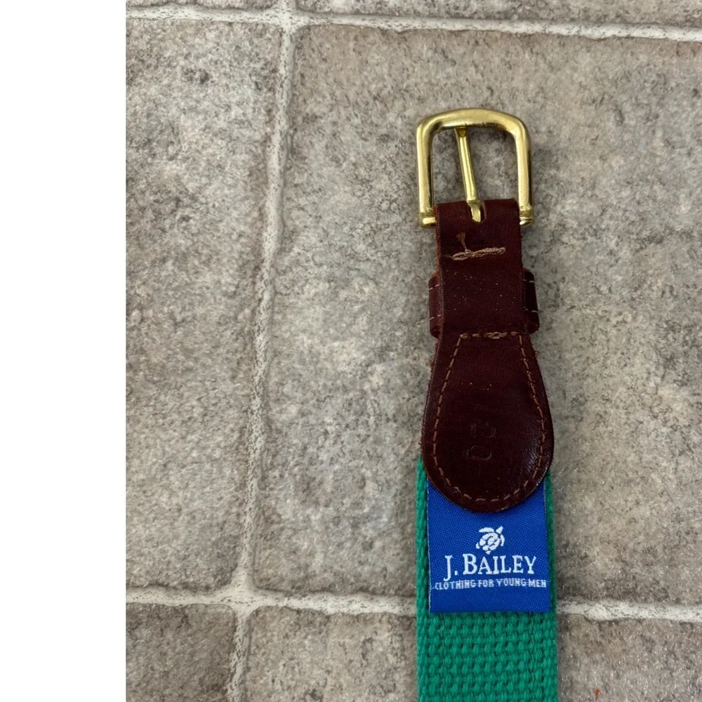 J. Bailey‎ Boys Golf Ball Embroidered Canvas Leather Belt Blue Green Size 20
